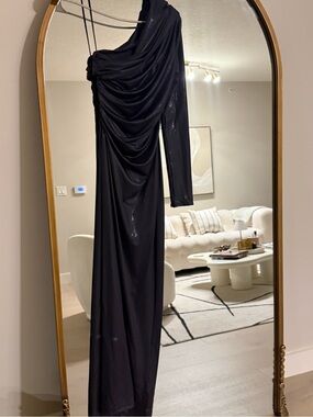 Zara Black One-Sleeve Draped Maxi Skirt